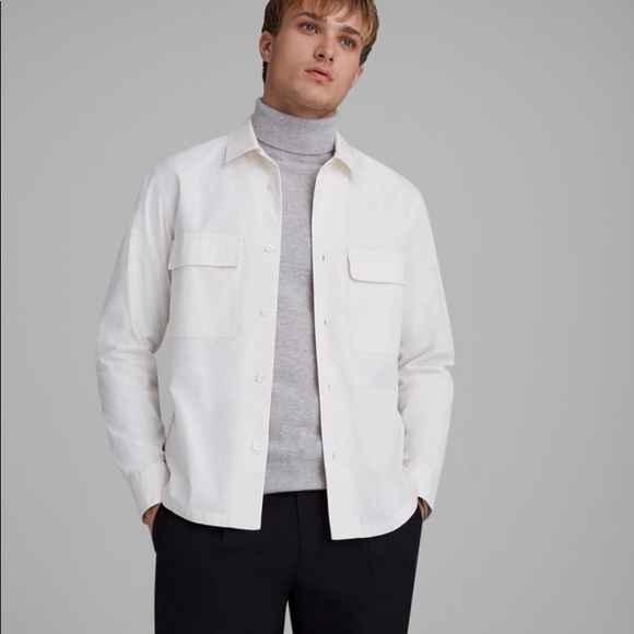 Club Monaco Men’s Workshirt Straight Fit Cotton Long Sleeve Off White/Ivory - Picture 2 of 3